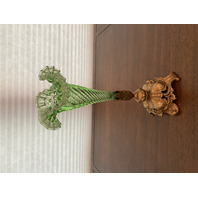 STUNNING VTG Green Opalescent Trumpet Swirl Single Horn Glass Epergne 11.5"H