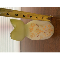 BEAUTIFUL VTG HAND BLOWN Yellow Floral PAINTED Art Glass Vase 6.5"H SIGNED