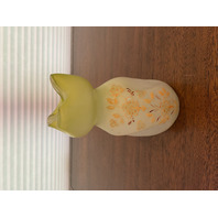 BEAUTIFUL VTG HAND BLOWN Yellow Floral PAINTED Art Glass Vase 6.5"H SIGNED