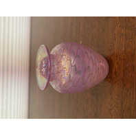 STUNNING VTG Glass Eye Studio Pink Iridescent Wave Art Glass Vase 4"H SIGNED