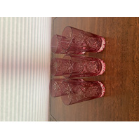 STUNNING SET(6) VTG Cranberry Cut To Clear Hobstar & Grape Tumbler Glasses 5.25"