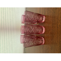 STUNNING SET(6) VTG Cranberry Cut To Clear Hobstar & Grape Tumbler Glasses 5.25"