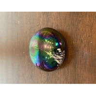 BEAUTIFUL VTG Balos Art Glass Iridescent Paperweight W/White Spots 2.75"W