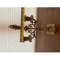 STUNNING PAIR Of Green & Gold Toned  Brass & Onyx Candelabras 15.75"H, 16"H