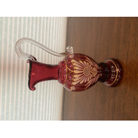 STUNNING VTG FENTON Cranberry Floral LTD ED #64/950 Ewer Pitcher SIGNED 10.25"H