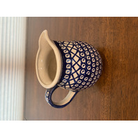 BEAUTIFUL VTG Boleslawiec Blue & White Pottery Pitcher/Jug 5.5"H POLAND