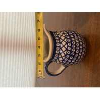 BEAUTIFUL VTG Boleslawiec Blue & White Pottery Pitcher/Jug 5.5"H POLAND