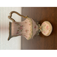 ANTIQUE HAVILAND FRANCE Green/Gold Porcelain Floral PAINTED Chocolate Pot 8.75"H