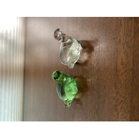 SET OF 2 ADORABLE Green & Clear Art Glass Turtle Figurines 2.75"L, 2.5"L