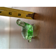 SET OF 2 ADORABLE Green & Clear Art Glass Turtle Figurines 2.75"L, 2.5"L