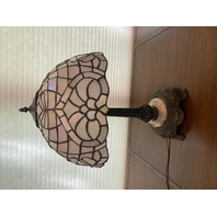 STUNNING VTG HEAVY Iridescent Ornate Slag Glass & Marble Electric Table Lamp 24"