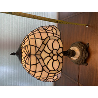STUNNING VTG HEAVY Iridescent Ornate Slag Glass & Marble Electric Table Lamp 24"