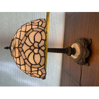 STUNNING VTG HEAVY Iridescent Ornate Slag Glass & Marble Electric Table Lamp 24"