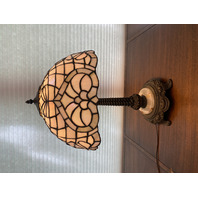 STUNNING VTG HEAVY Iridescent Ornate Slag Glass & Marble Electric Table Lamp 24"