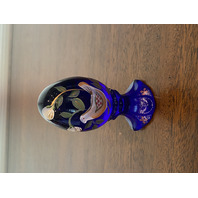 VTG FENTON Cobalt Blue PAINTED BIRD & FLORAL LTD ED #335/3000 Glass Egg 3.75"H