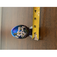 RARE VTG FENTON Blue Iridescent FLORAL PAINTED LTD ED #4/50 Egg W/LABEL 3.5"H