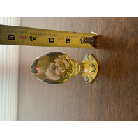 VTG FENTON Gold Iridescent FLORAL PAINTED LTD ED #1136 Egg W/LABEL 3.75"H