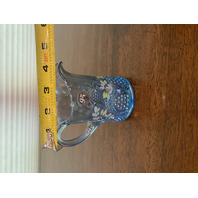 95th Anniversary Blue Iridescent FLORAL PAINTED Small Pitcher W/LABEL SIGNED 4"H