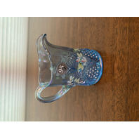 95th Anniversary Blue Iridescent FLORAL PAINTED Small Pitcher W/LABEL SIGNED 4"H