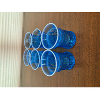 BEAUTIFUL VTG Blue Opalescent Floral/Honeycomb Glass Pitcher & 6 Glasses SET(7)