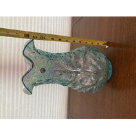 BEAUTIFUL 95th Anniversary Teal Iridescent POPPY SHOW Glass Vase W/LABEL 12.5"H