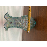 BEAUTIFUL 95th Anniversary Teal Iridescent POPPY SHOW Glass Vase W/LABEL 12.5"H