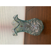 BEAUTIFUL 95th Anniversary Teal Iridescent POPPY SHOW Glass Vase W/LABEL 12.5"H
