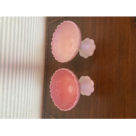 STUNNING VTG FENTON Rosalene Slag Floral Glass Candy Dish Compotes 6.75"H PAIR