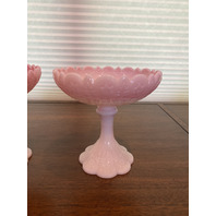 STUNNING VTG FENTON Rosalene Slag Floral Glass Candy Dish Compotes 6.75"H PAIR