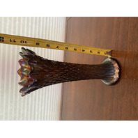 ANTIQUE Northwood Amethyst Iridescent DIAMOND POINT Art Glass Swung Vase 10.75"H