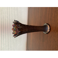 ANTIQUE Northwood Amethyst Iridescent DIAMOND POINT Art Glass Swung Vase 10.75"H