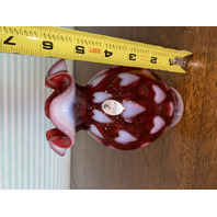 STUNNING VTG FENTON Cranberry Opalescent Heart LTD ED #1751 Vase W/LABEL 5.75"H
