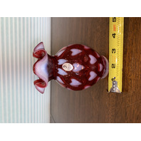 STUNNING VTG FENTON Cranberry Opalescent Heart LTD ED #1751 Vase W/LABEL 5.75"H