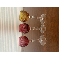 STUNNING MIX(3) VTG Multicolored Cut To Clear Crystal Cordial Glasses 5.25"H