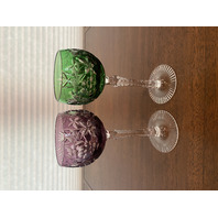 STUNNING VTG Amethyst/Green Cut To Clear Grape Crystal Wine Glasses 7.75"H PAIR