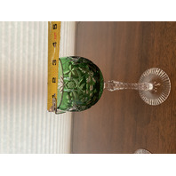 STUNNING VTG Amethyst/Green Cut To Clear Grape Crystal Wine Glasses 7.75"H PAIR
