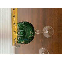 STUNNING SET(3) VTG AJKA Green/Tangerine Cut To Clear Crystal Wine Glasses 7.5"H