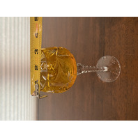 STUNNING SET(3) VTG AJKA Green/Tangerine Cut To Clear Crystal Wine Glasses 7.5"H
