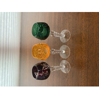STUNNING SET(3) VTG Lausitzer Multicolored Cut To Clear Crystal Cordials 5.25"H