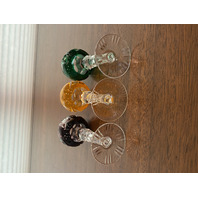 STUNNING SET(3) VTG Lausitzer Multicolored Cut To Clear Crystal Cordials 5.25"H
