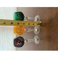 STUNNING SET(3) VTG Lausitzer Multicolored Cut To Clear Crystal Cordials 5.25"H