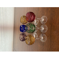 STUNNING SET(6) VTG Multicolored Cut To Clear MOSEL Grape Crystal Cordials 4.5"H