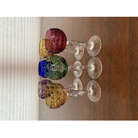STUNNING SET(6) VTG Multicolored Cut To Clear MOSEL Grape Crystal Cordials 4.5"H