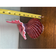 FENTON Cranberry Opalescent Swirl Hobnail Jack In The Pulpit Vase W/LABEL 8.5"H