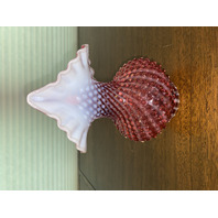 FENTON Cranberry Opalescent Swirl Hobnail Jack In The Pulpit Vase W/LABEL 8.5"H