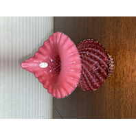 FENTON Cranberry Opalescent Swirl Hobnail Jack In The Pulpit Vase W/LABEL 8.5"H