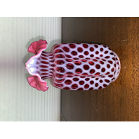 STUNNING VTG FENTON Cranberry Opalescent BUBBLE OPTIC Vase C95531 8.25"H