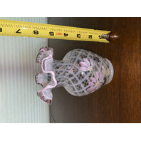 STUNNING VTG FENTON French Opalescent Pink Crest Diamond Optic Floral Vase 5.75"