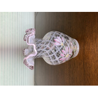 STUNNING VTG FENTON French Opalescent Pink Crest Diamond Optic Floral Vase 5.75"
