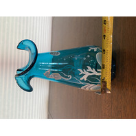 100th Anniversary FENTON Turquoise SEA LIFE Seahorse LTD ED #1405 Vase 7.25" HTF